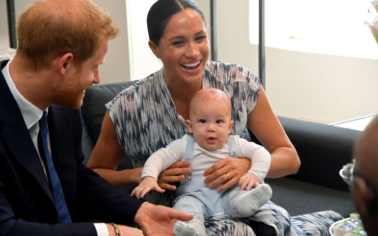 Prince Harry, Duke of Sussex, Meghan, Duchess of Sussex and their baby son Archie Mountbatten-Windsor meet Archbishop Desmond Tutu and his daughter Thandeka Tutu-Gxashe at the Desmond &amp; Leah Tutu Legacy Foundation during their royal tour of South Africa on September 25, 2019 in Cape Town, South Africa.