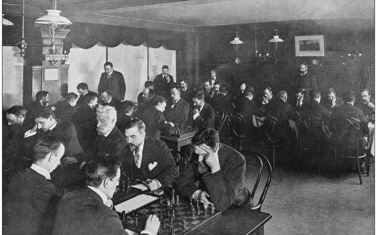 Antique photograph of the British Empire: Chess tournament