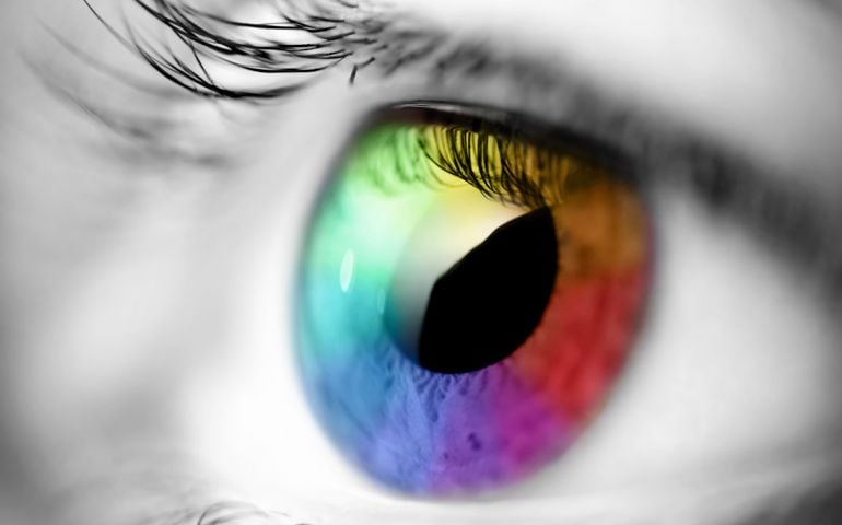 Sharp and detail macro of multicolored eye.