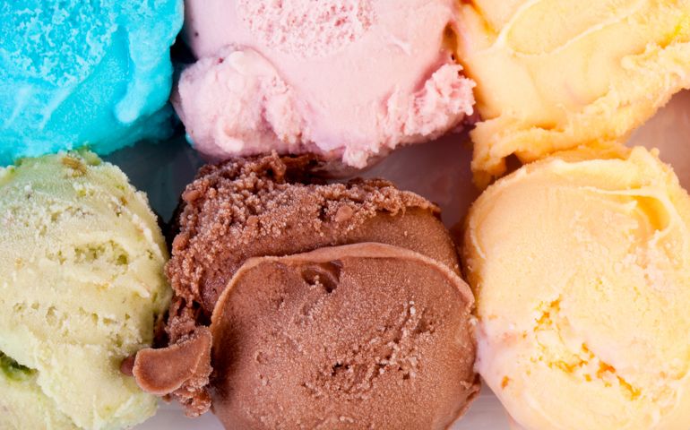 Six different colors of ice cream