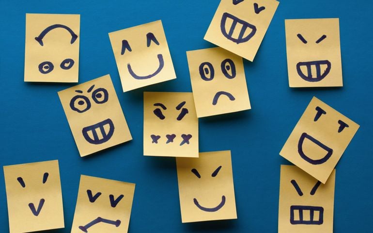Smilies stickers on blue background