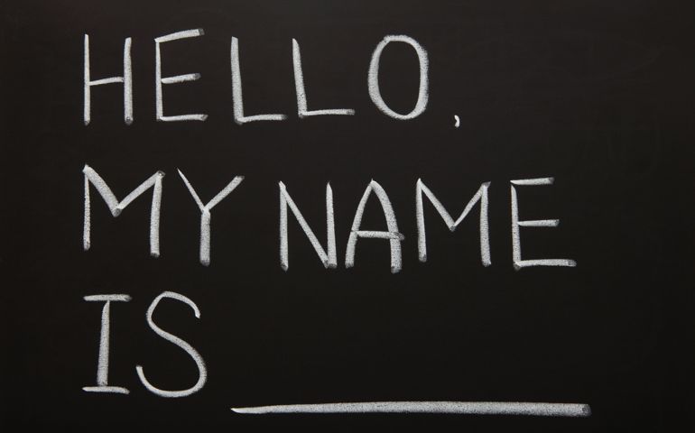 "Self Introduction - Hello, My name is ... written on a blackboard."