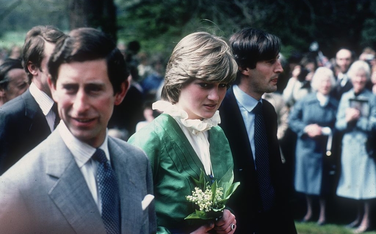 Prince Charles, with his fiancee Lady Diana Spencer and Lord Romsey during a visit to Broadlands.