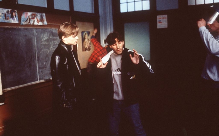 Leonardo Dicaprio As Jim Carroll (L) With Director Scott Kalvert, Discuss A Scene In "The Basketball Diaries."