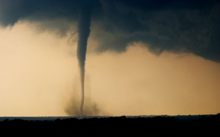 A violent tornado sweeps across NW Oklahoma, USA near the town of Arnett. This tornado was part of a tornado outbreak on May 4, 2007 that killed over 12, people including a massive F5 tornado that hit Greensburg, Kansas.