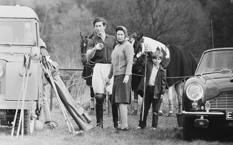 Prince Charles takes part in a polo match in Windsor Great Park, accompanied by the Queen and Prince Edward, UK, 1st May 1971.