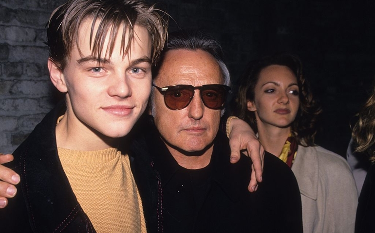 Leonardo DiCaprio and Dennis Hopper pal around at the Red Rock West party held at Club USA, 1994