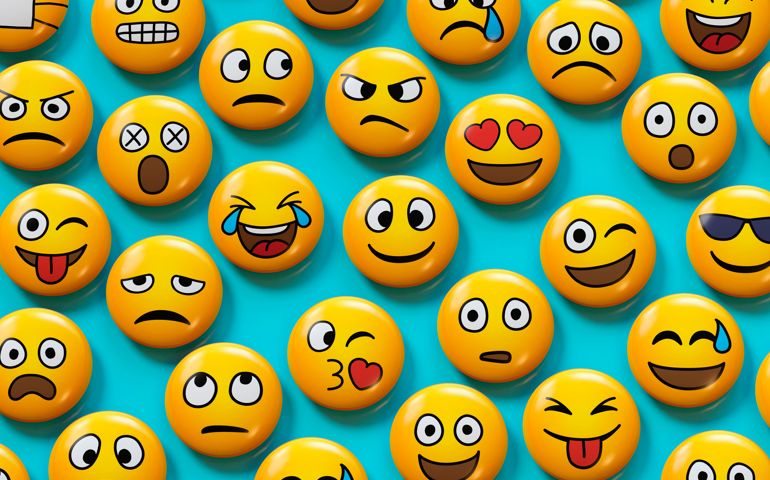 Emoji badges on blue background