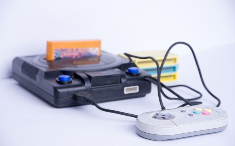 Very old console on a white background