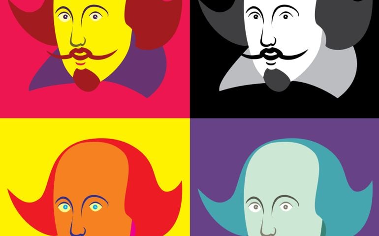 Vector illustration of William Shakespeare in four color schemes on an isolated white background