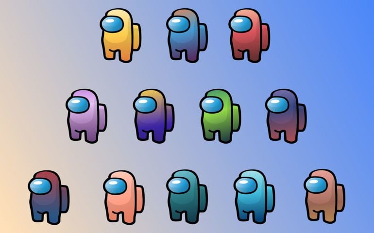 characters from the popular game Among Us in beautiful gradient colors