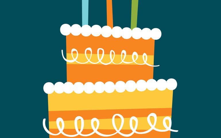 playful birthday cake with candle