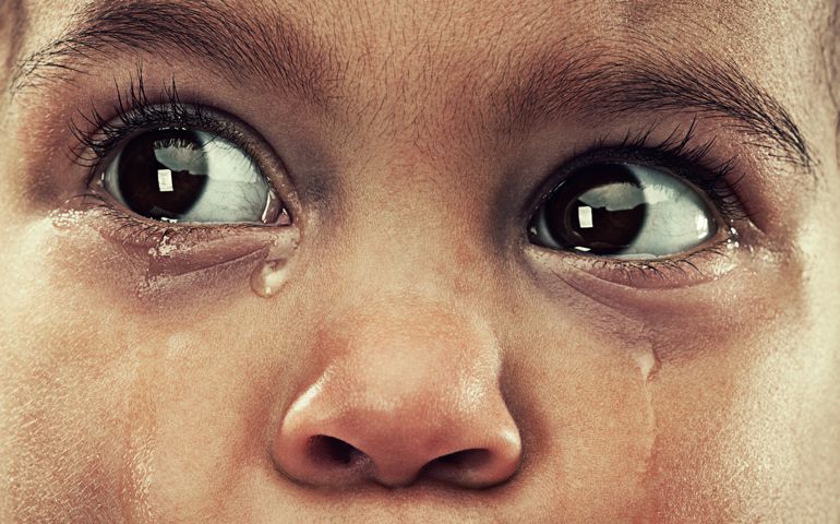 studio shots of baby crying