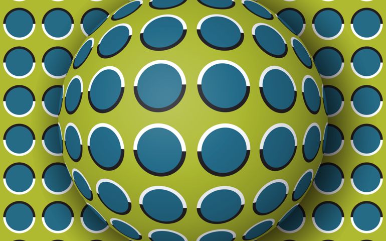Polka dot ball rolling along the polka dot surface