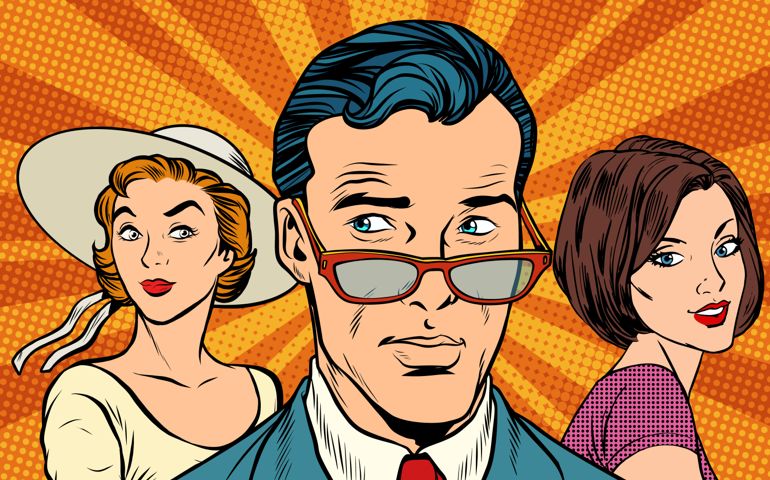Handsome man choosing between two women