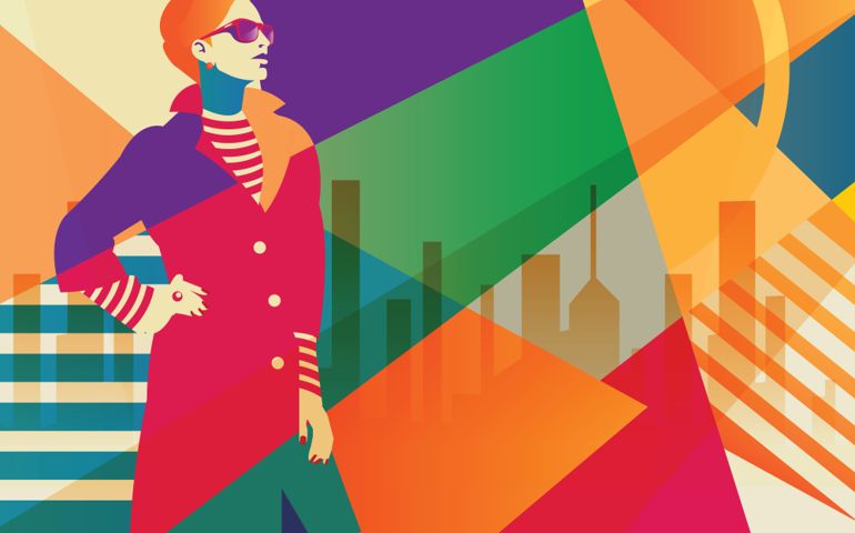 Fashion girl in style pop art on abstract background.