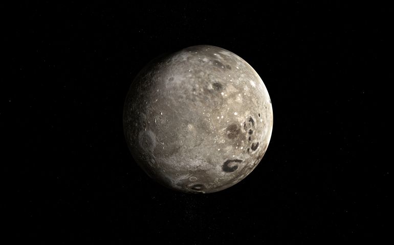 Satellite Oberon or Uranus IV, moon of Uranus, rotating. 3d render