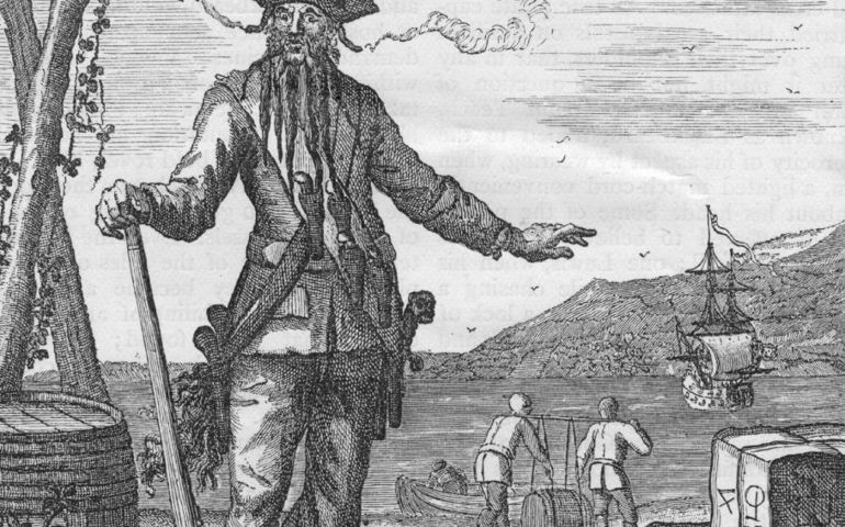 Captain Edward Teach or Thatch, who died in 1718, was also known as the pirate Blackbeard, circa 1715. Original Publication: People Disc - HH0451