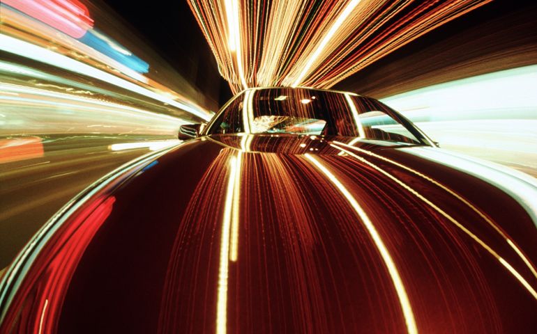 Car and light streaks