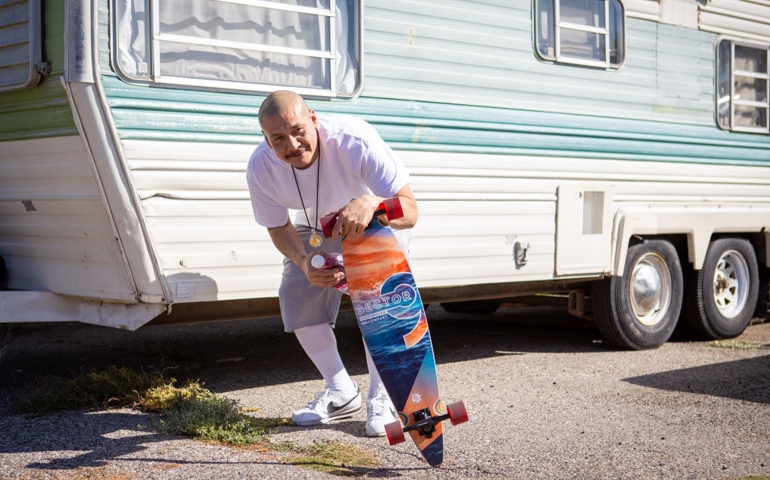 TikTok star Nathan Apodaca, aka 420doggface208, poses after being gifted a truck by Ocean Spray on October 6, 2020 in Idaho Falls, Idaho.