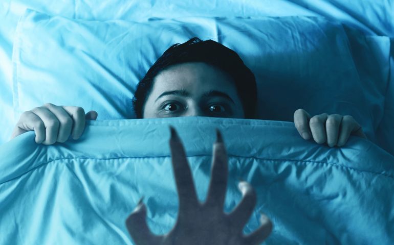 Scared man nightmare, halloween theme