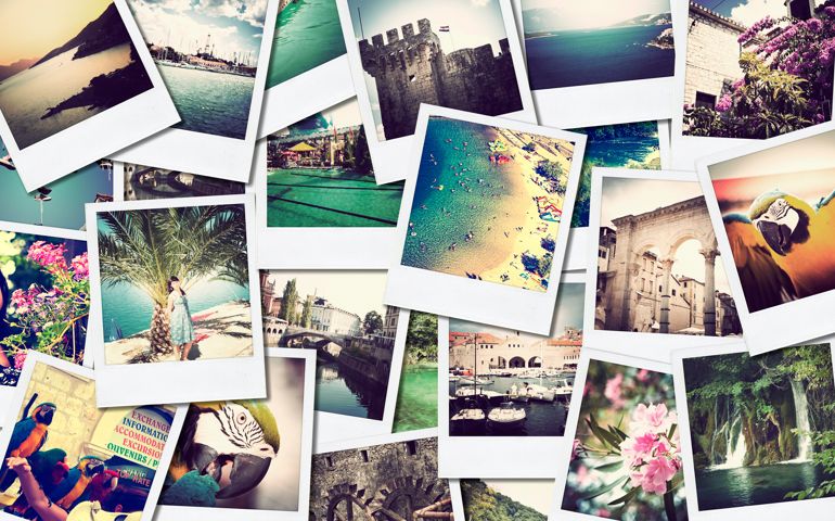 mosaic with pictures of different places and landscapes, shooted by myself, simulating a wall of snapshots uploaded to social networking services