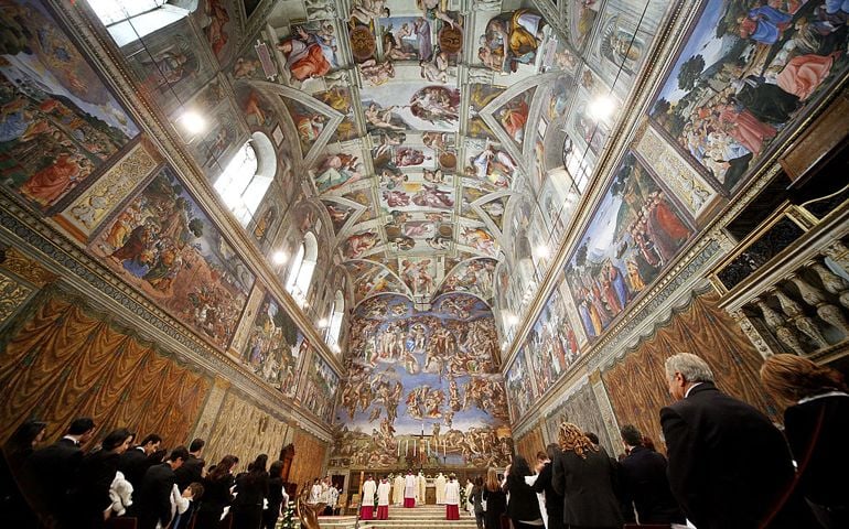 A general view as Pope Benedict XVI celebrates baptisms in the Michelangelo's Sistine Chapel, January 13, 2008 in Vatican City.