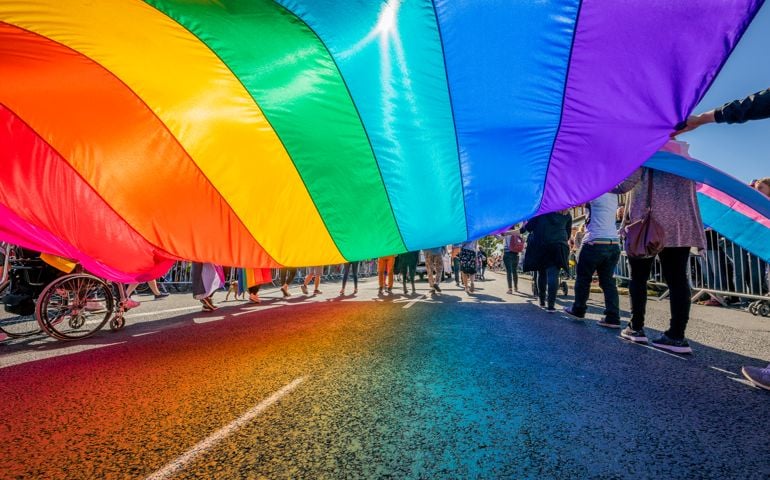 People celebrating Gay Pride in Reykjavik, Iceland
