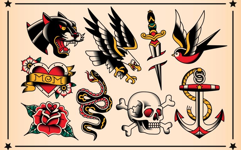 Vector Set Of Old School Tattoo Designs