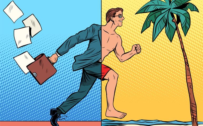 Businessman dreaming about a vacation