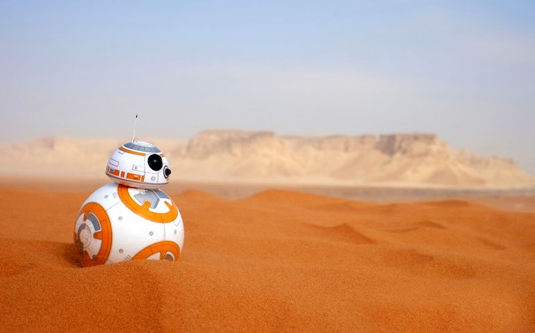 Sphero's BB-8 toy on a real desert red sand dunes