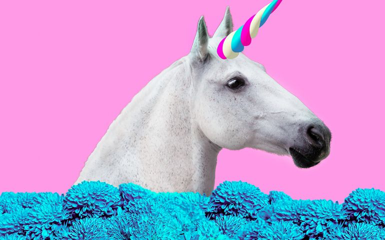 White Unicorn in dreams flowers