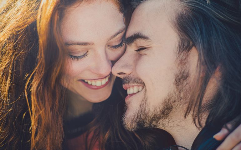 Portrait young couple in love, close-up.