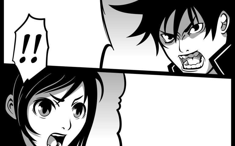 Typical japanese comics strip with boy and girl fight