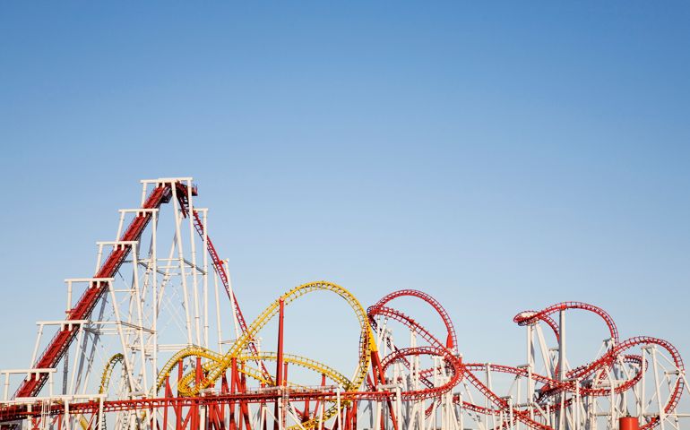 Roller-coaster, UK east coast, blue sky