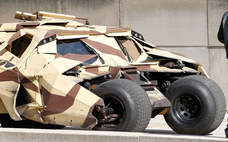The batmobile, or Tumbler, is seen during filming of "Batman: Dark Knight Rises" at the Mellon Institute building in the Oakland neighborhood of Pittsburgh, Pennsylvania on July 31, 2011
