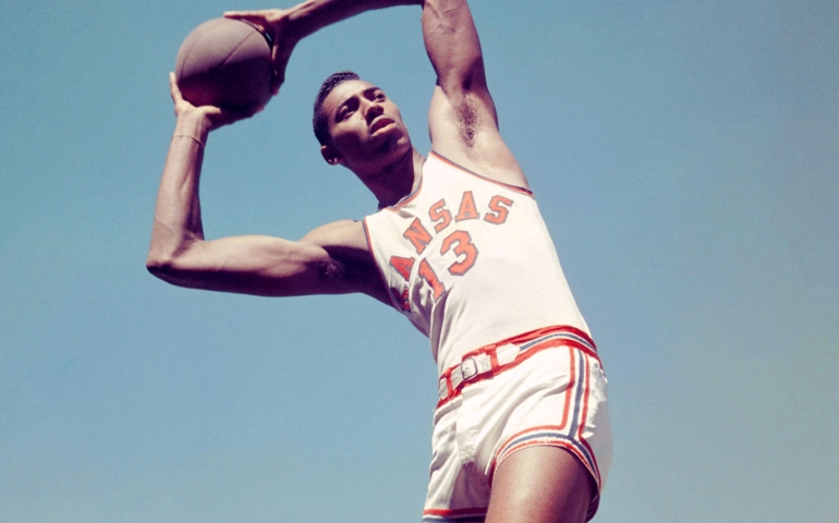 LAWRENCE, KS - 1957: Wilt Chamberlain (1936-1999) #13 of the University of Kansas Jayhawks poses for a portrait circa 1957 in Lawrence, Kansas.