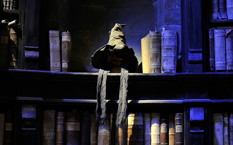 WATFORD, ENGLAND - MARCH 30: The Sorting Hat in Dumbledore's office on the set of Harry Potter at the Warner Bros. Studio Tour London - The Making of Harry Potter, at Leavesden Studios on March 30, 2012 in Watford, Englan