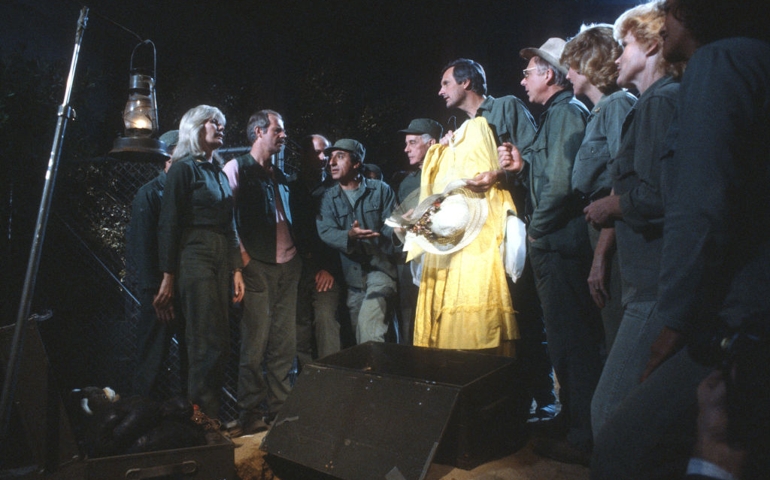 MALIBU, CA - JUNE 18, The last episode of MASH .Goodbye, Farewell and Amen Goodbye, Farewell and Amen remained the most watched television broadcast in American history, Loretta Swit, Mike Farrell, Alan Alda, Harry Morgan, Jamie Farr, Allan Arbus Fox Ranch, June 18, 1984 at the Malibu Creek State Park in California