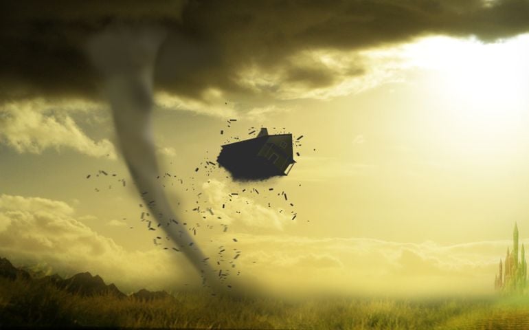 tornado wrecking dorothys house with
