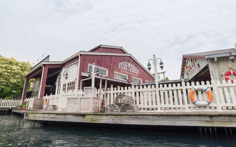 building and city from the movie Jaws at Universal Studios Theme Park in Osaka, Japan