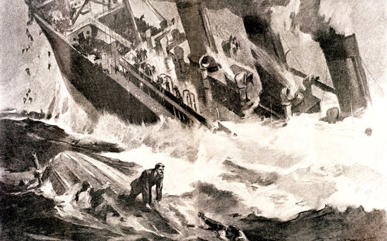 1900s APRIL 15 1912 HARPER'S WEEKLY DRAWING OF THE SINKING OF THE TITANIC OCEAN LINER