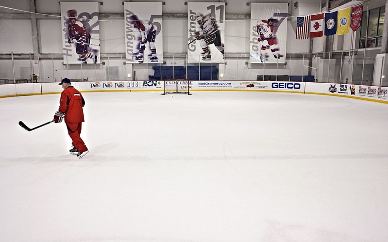 ARLINGTON, VA - MARCH 30: Washington Capitals Head Coach Bruce Boudreau at the teams training facility, the Kettler Capitals Iceplex on March 30, 2009 in Arlington, Virginia. As a player, Boudreau played professionally for 20 seasons, logging 141 games in the NHL and 30 games in the World Hockey Association (WHA). He played for the Toronto Maple Leafs and the Chicago Black Hawks of the NHL and the Minnesota Fighting Saints of the WHA. Boudreau won the Jack Adams Award for the NHL's most outstanding head coach in the 2007-08 NHL season.