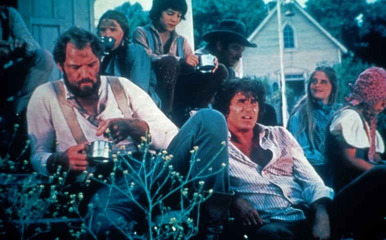 Kino. Little House On The Prairie, aka: Unsere kleine Farm, Fernsehserie, USA, 1974 -, 1983, Darsteller: (v. l.) Merlin Olsen, Melissa Gilbert, Matthew Laborteaux, Michael Landon.