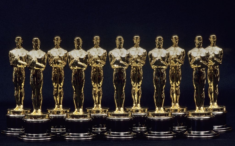 LOS ANGELES - 1990: A view of 11 Oscars statues lined up next to each other in 1990 in Los Angeles, California.
