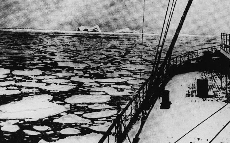 4th April 1912: Latitude 41' 46N and longitude 50' 14W, the place where the 'Titanic' sank. Original Publication: The Graphic - pub. 1912