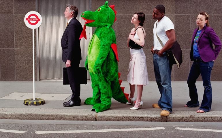 Person Queuing in Fancy Dress