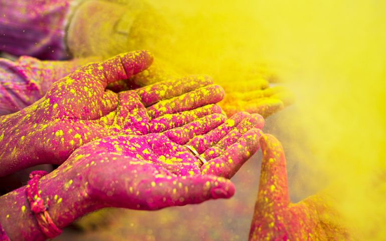 Colorful holi hands.