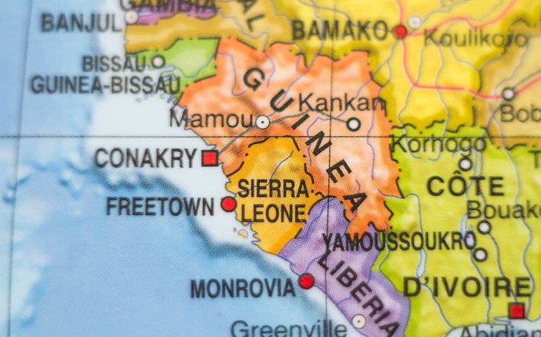 Photo of a map of Sierra Leone and the capital Freetown .