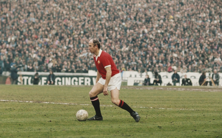 UNITED KINGDOM: Bobby Charlton of Manchester United runs with the ball during the League Division One match between Chelsea and Manchester United held on April 28, 1973 at Stamford Bridge, in London, This was his last appearance for Manchester United as he announced his retirement after a career that began in 1956 playing 642 games for the club scoring 207 goals.